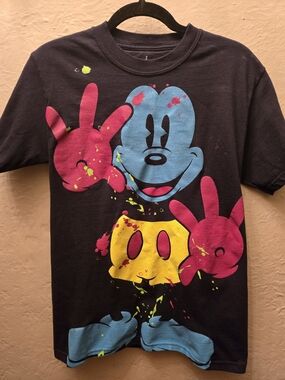 Disneyland Resort Mickey Mouse Neon Paint Splatter Graphic Tee Small
